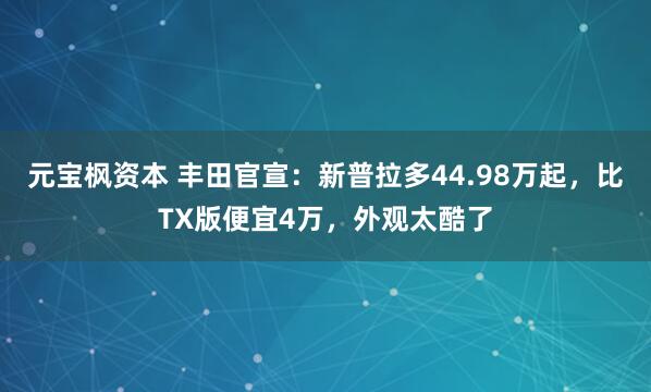 元宝枫资本 丰田官宣：新普拉多44.98万起，比TX版便宜4万，外观太酷了